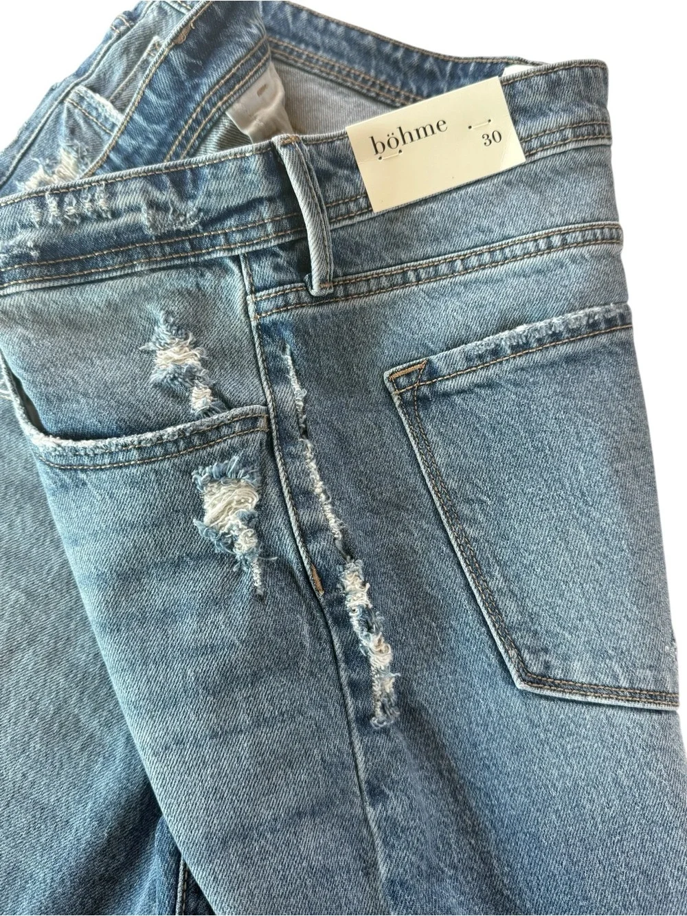 Böhme Denim Bermuda Shorts Women’s Size 30 Light Wash Distressed Baggy NWT